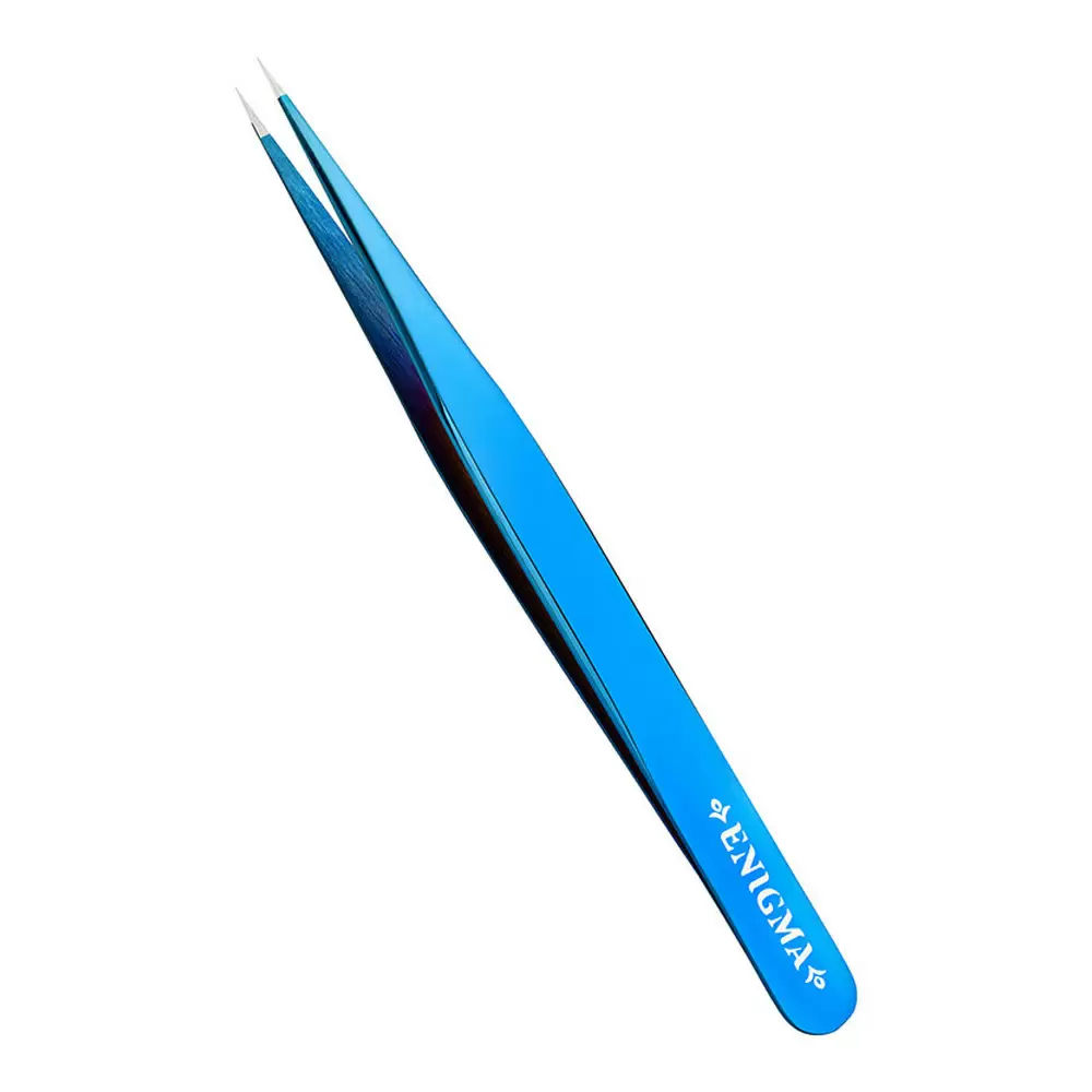 Пинцет Enigma с ручной заточкой extra-sharp, Прямой, Blue metallic
