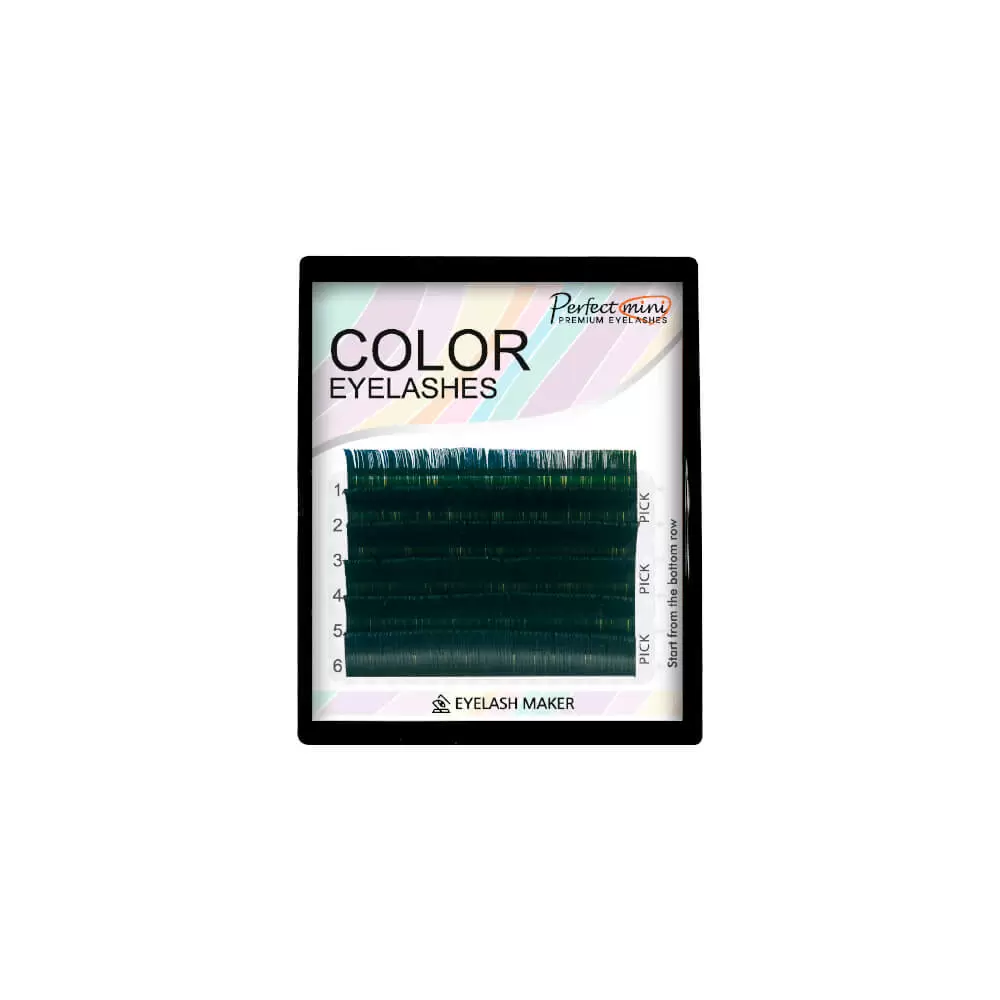 Ресницы цветные Eyelash Maker Green, Зелёные, Микс 6 линий