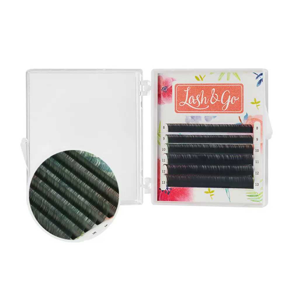 Ресницы цветные омбре Lash&Go, Чёрно-зелёные, Микс 6 линий