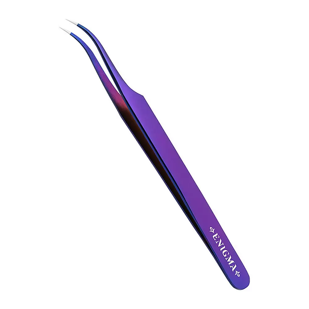 Пинцет Enigma с ручной заточкой extra-sharp, Изогнутый new, Purple metallic