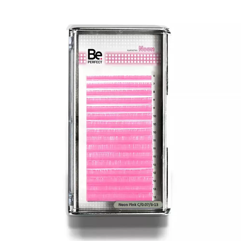 Ресницы неоновые цветные Be Perfect Neon Pink, Розовые, Микс 16 линий