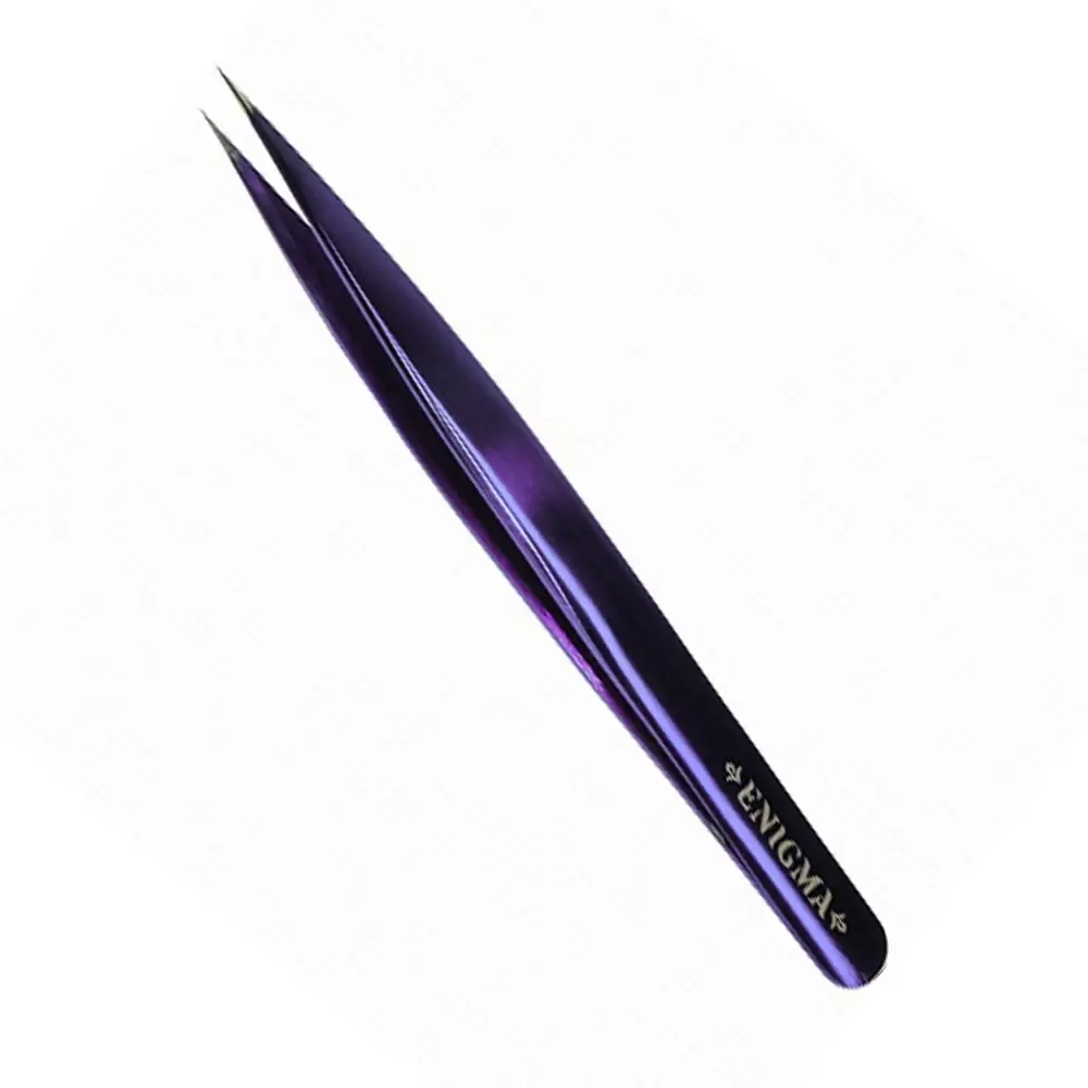 Пинцет Enigma с ручной заточкой extra-sharp, Прямой, Dark Purple metallic