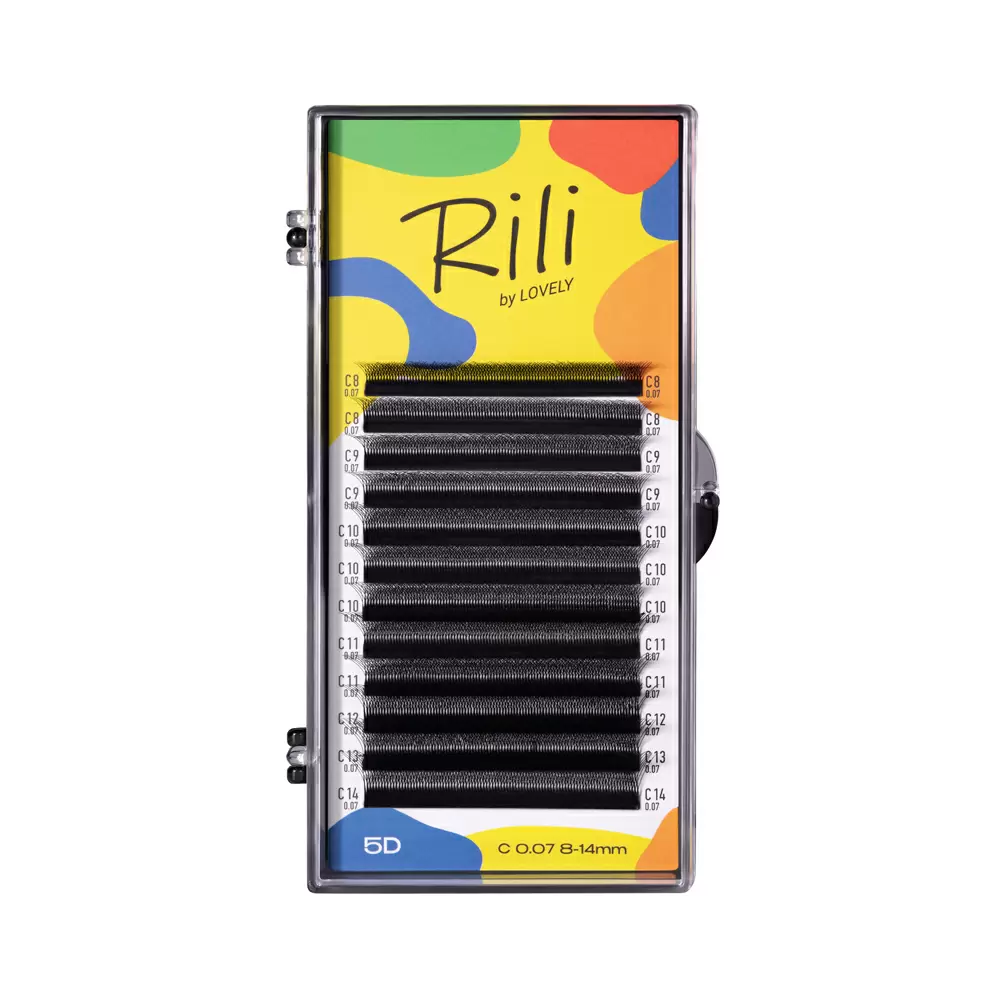 Ресницы чёрные Rili в пучках  5D, Микс 12 линий