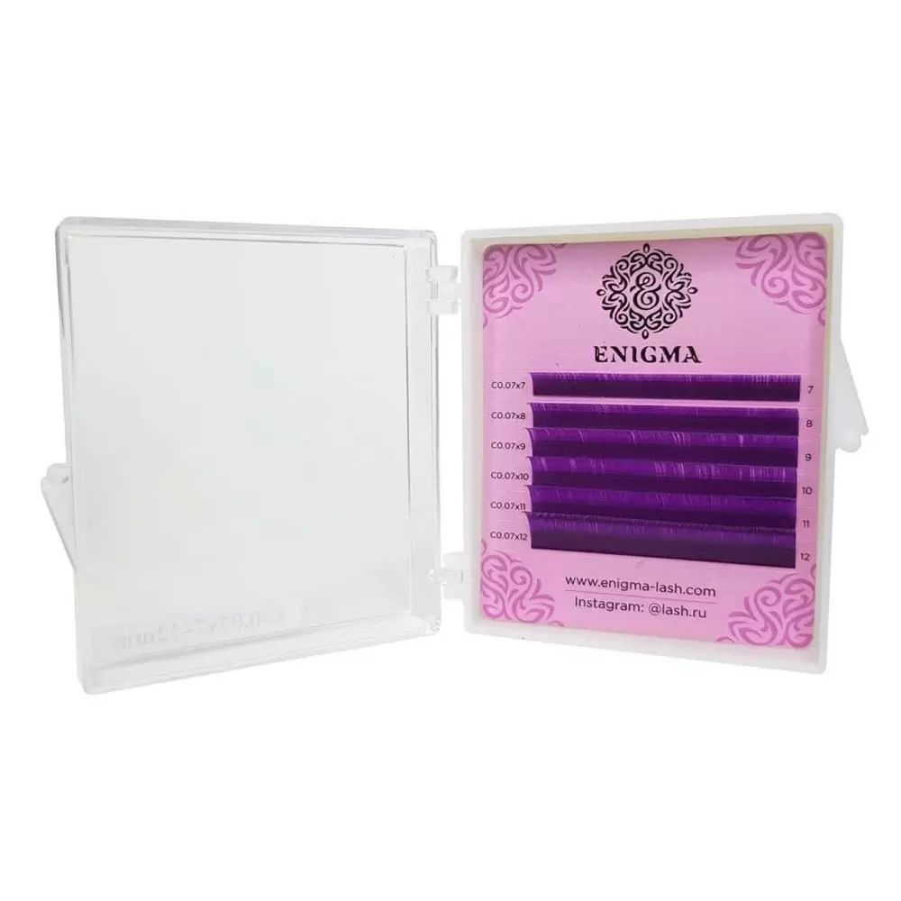 Ресницы цветные Enigma Purple, Пурпурные, Микс 6 линий