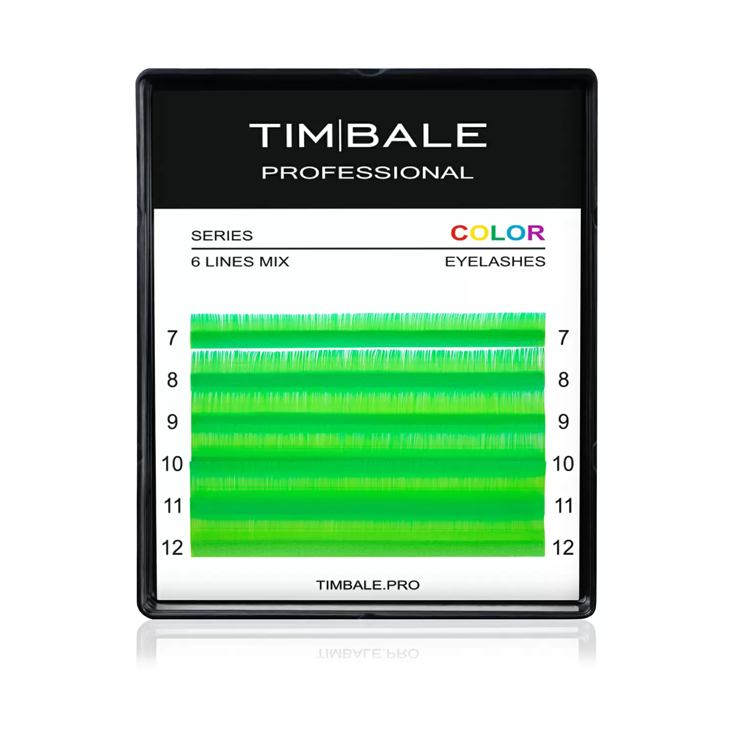 Ресницы неоновые цветные TimBale Neon Green, Зелёные, Микс 6 линий