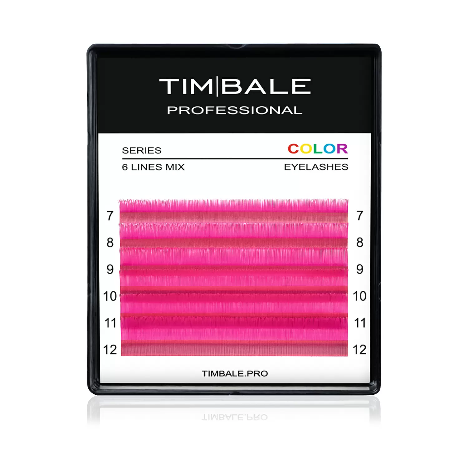 Ресницы цветные TimBale Hot Pink, Ярко-розовые, Микс 6 линий
