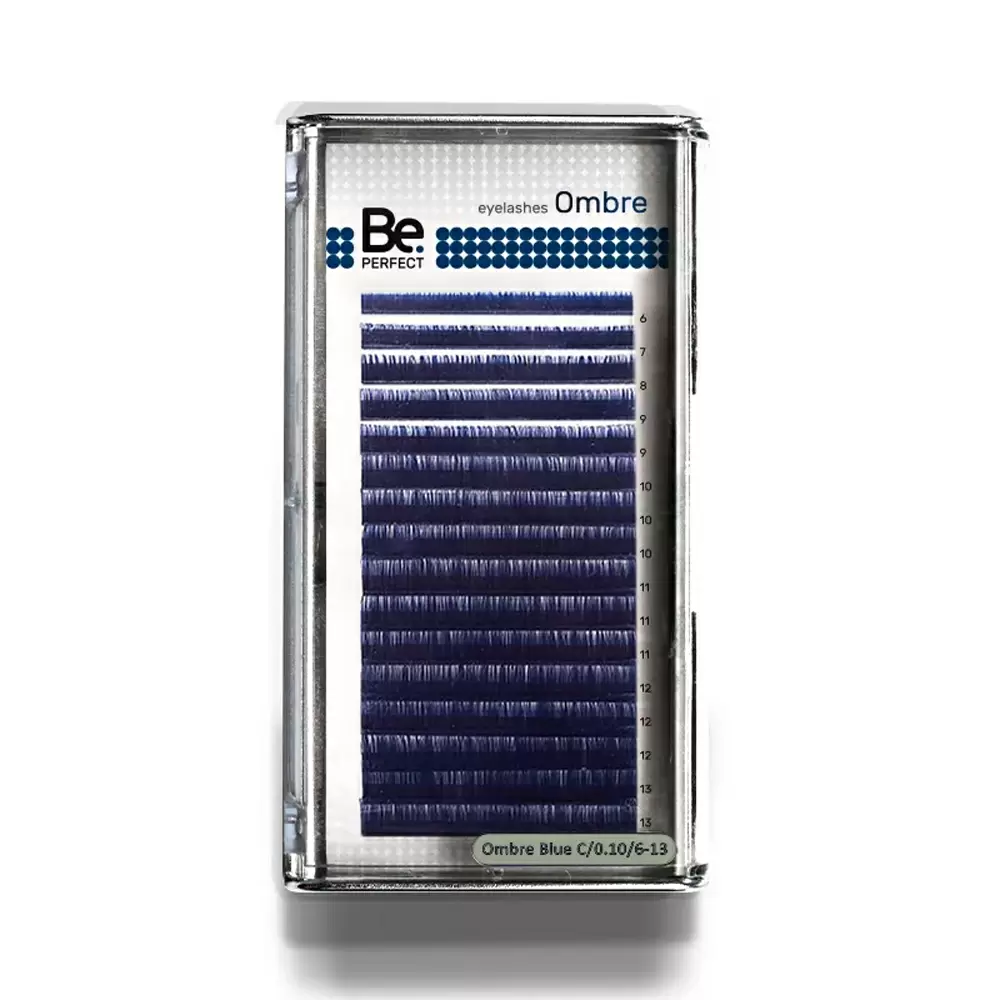 Ресницы цветные омбре Be Perfect Ombre Blue, Чёрно-синие, Микс 16 линий
