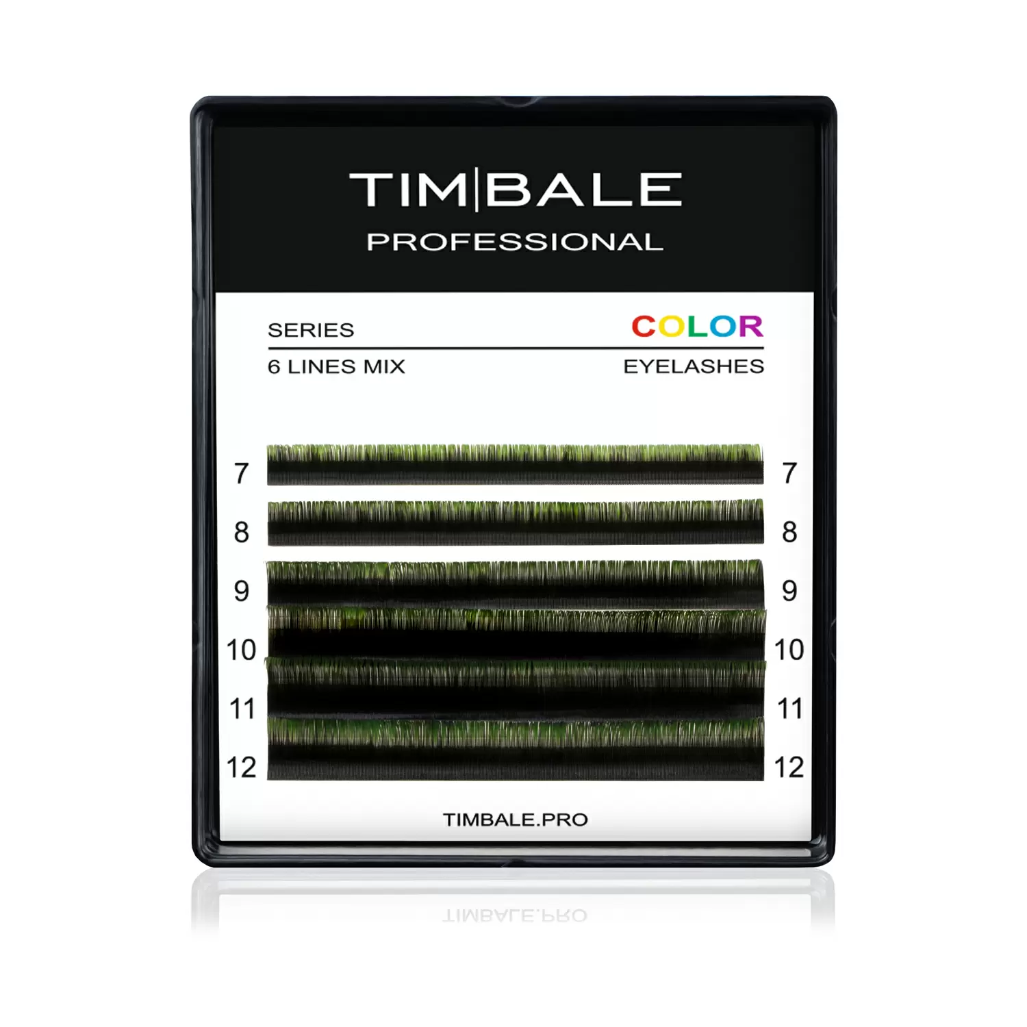 Ресницы цветные омбре TimBale Black-Green, Чёрно-зелёные, Микс 6 линий