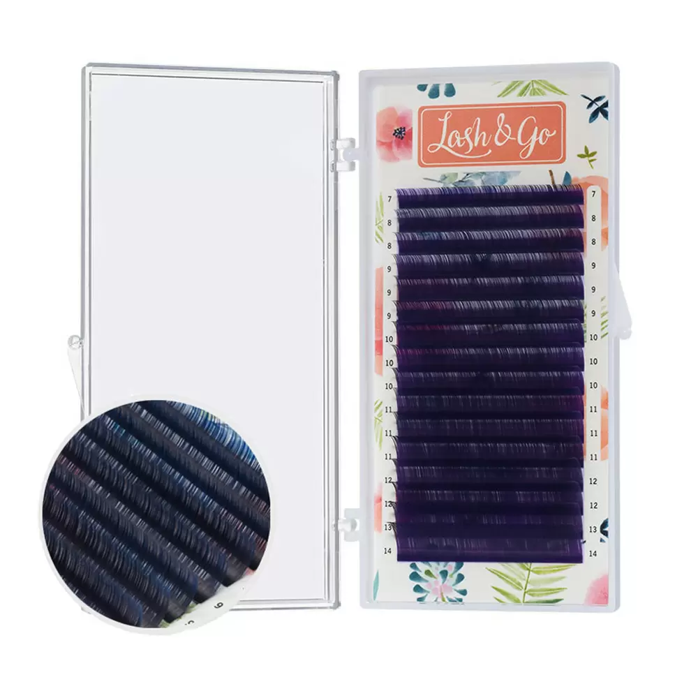 Ресницы цветные омбре Lash&Go, Чёрно-синие, Микс 16 линий