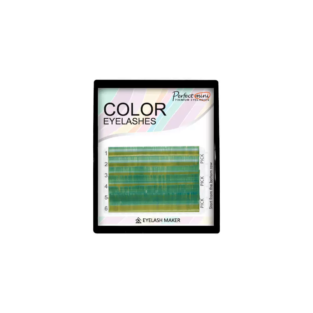Ресницы цветные колорированные Eyelash Maker Green Series, Зелёные, Микс 6 линий