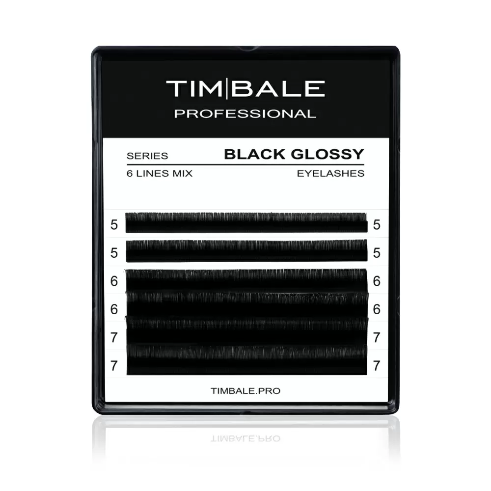 Ресницы чёрные TimBale Black Glossy, Микс 6 линий