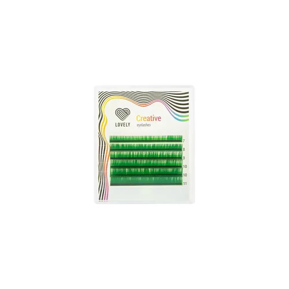 Ресницы цветные Lovely Green, Зелёные, Микс 6 линий