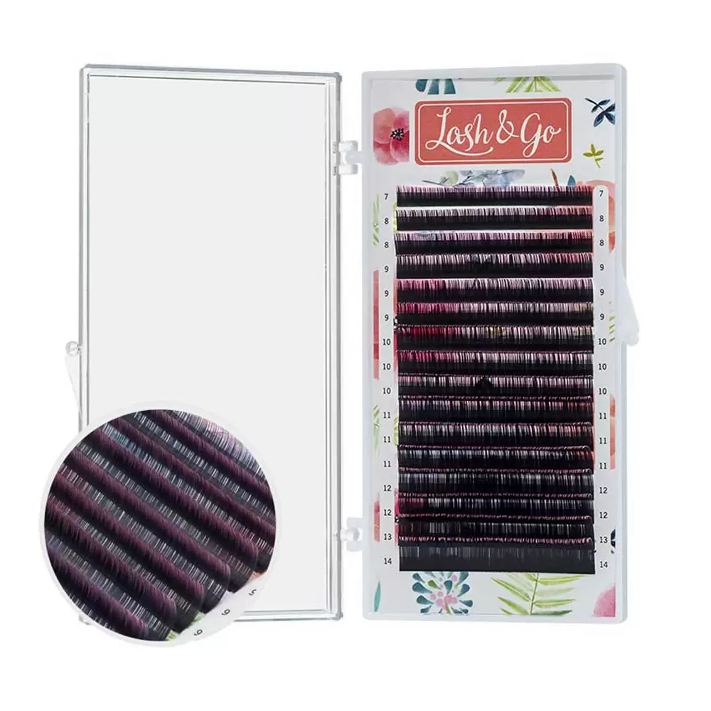 Ресницы цветные омбре Lash&Go, Чёрно-розовые, Микс 16 линий