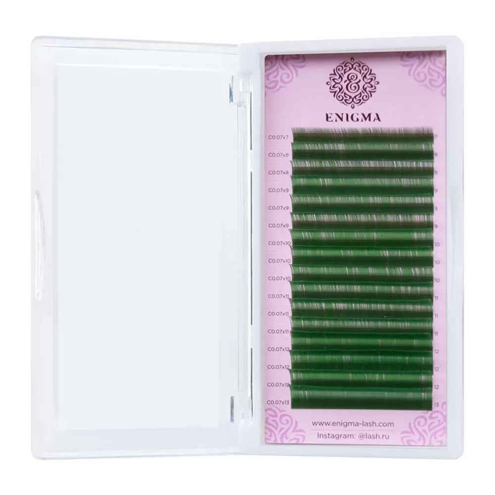 Ресницы цветные Enigma Green, Зелёные, Микс 16 линий