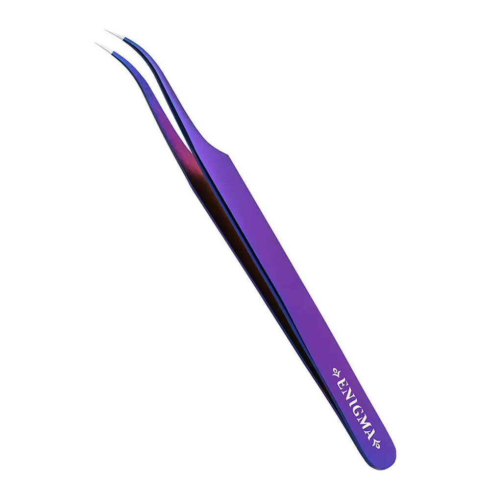 Пинцет Enigma с ручной заточкой extra-sharp, Изогнутый, Purple metallic