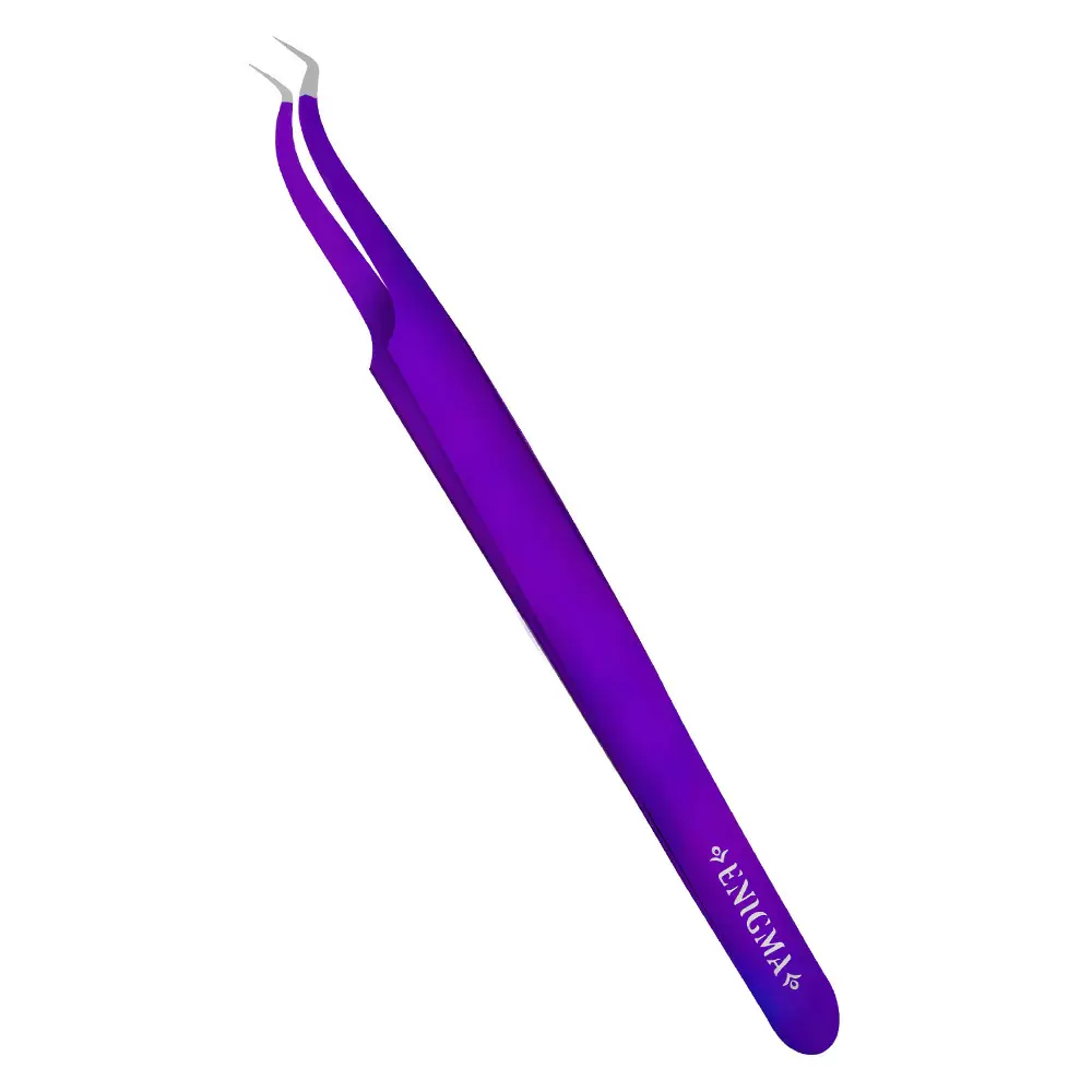 Пинцет Enigma с ручной заточкой extra-sharp, Изогнутый, Тип Мини-L, 90 градусов, Purple metallic