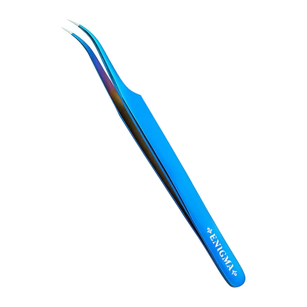 Пинцет Enigma с ручной заточкой extra-sharp, Изогнутый new, Blue metallic