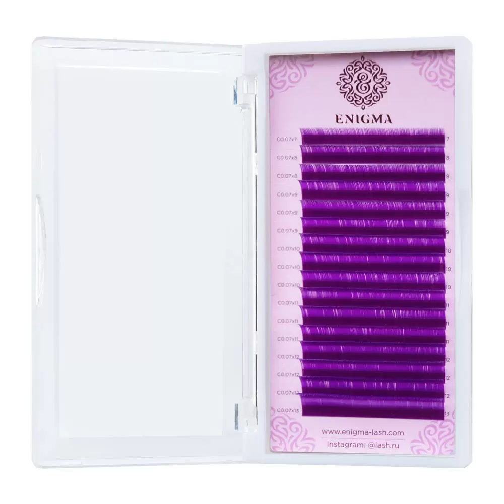 Ресницы цветные Enigma Purple, Пурпурные, Микс 16 линий