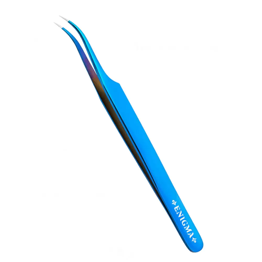 Пинцет Enigma с ручной заточкой extra-sharp, Изогнутый, Blue metallic