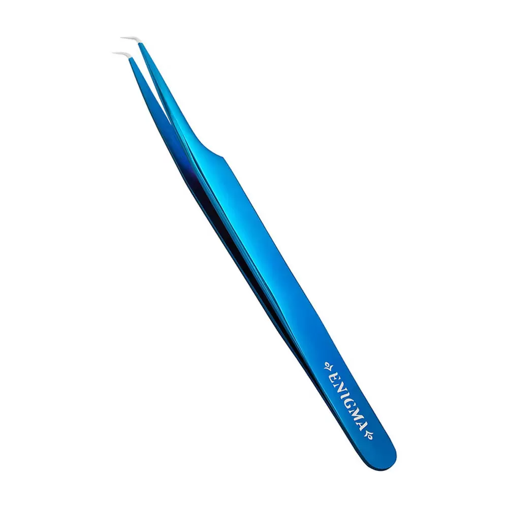 Пинцет с ручной заточкой extra-sharp Enigma, Тип Мини-L, 90 градусов, Blue metallic