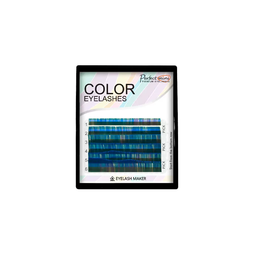 Ресницы цветные колорированные Eyelash Maker Blue Series, Синие, Микс 6 линий