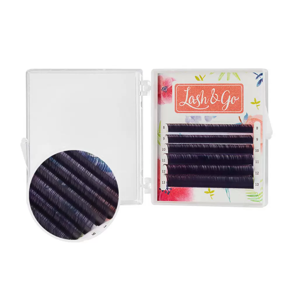 Ресницы цветные омбре Lash&Go, Чёрно-фиолетовые, Микс 6 линий
