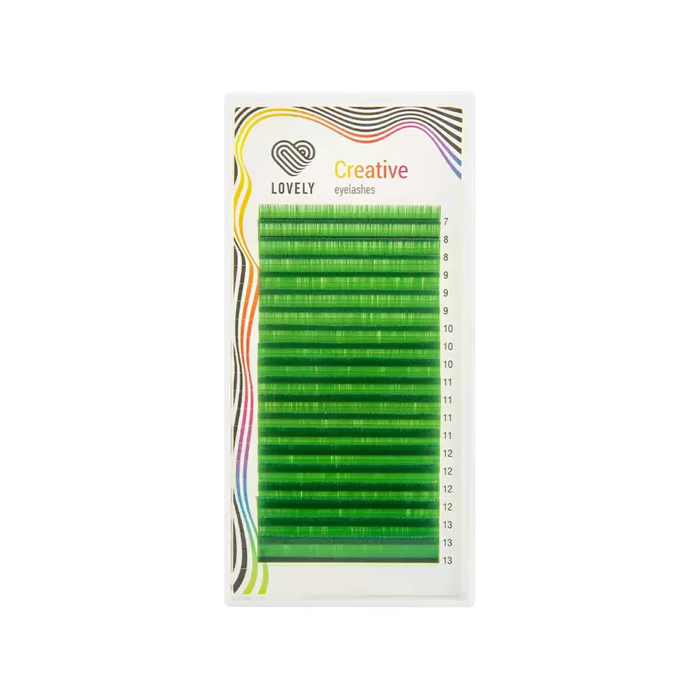 Ресницы цветные Lovely Green, Зелёные, Микс 20 линий