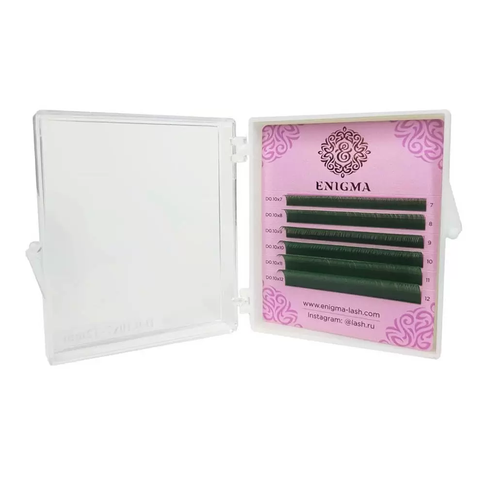 Ресницы цветные Enigma Green, Зелёные, Микс 6 линий
