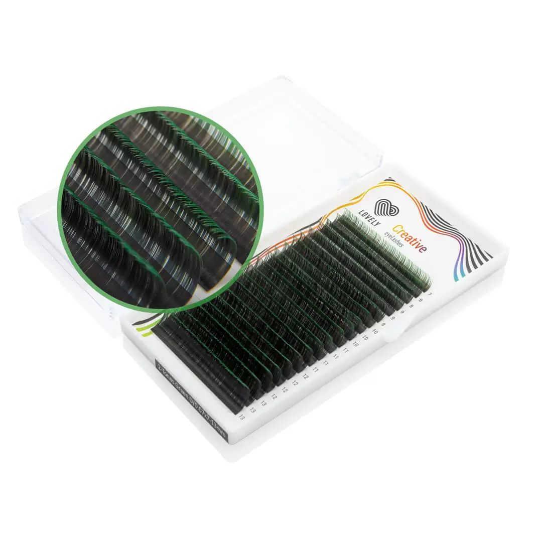 Ресницы цветные омбре Lovely Black-Green, Чёрно-зелёные, Микс 20 линий
