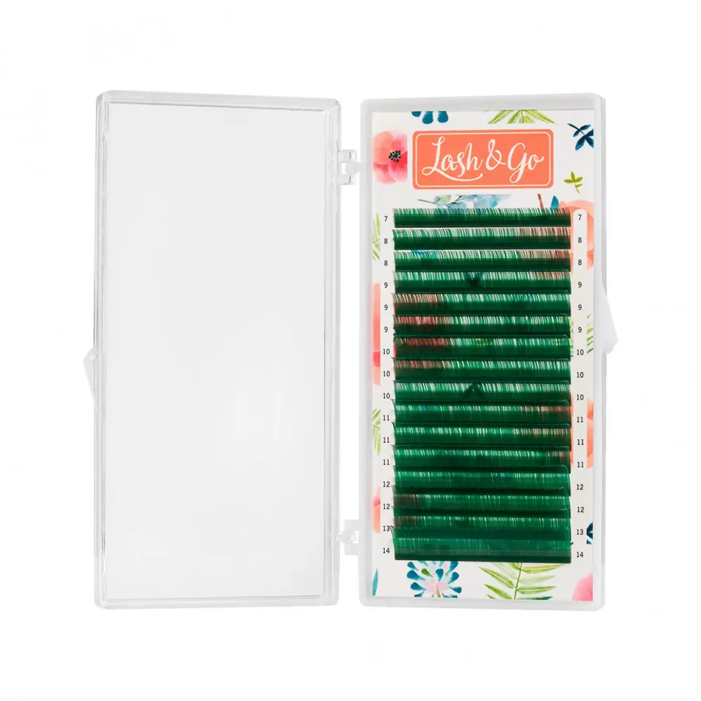 Ресницы цветные Lash&Go, Зелёные, Микс 16 линий