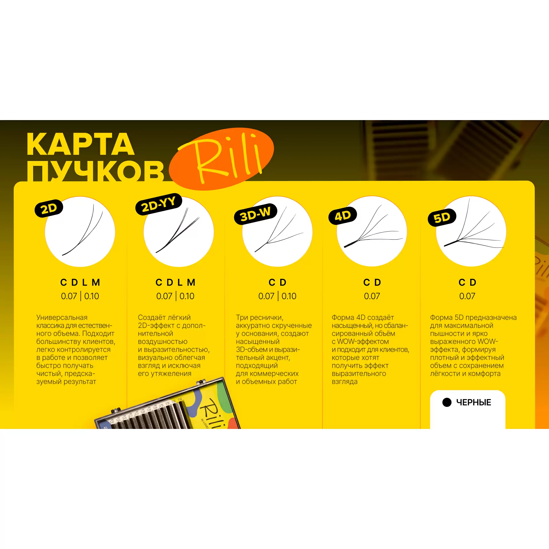 Ресницы чёрные Rili в пучках W-3D, Микс 12 линий