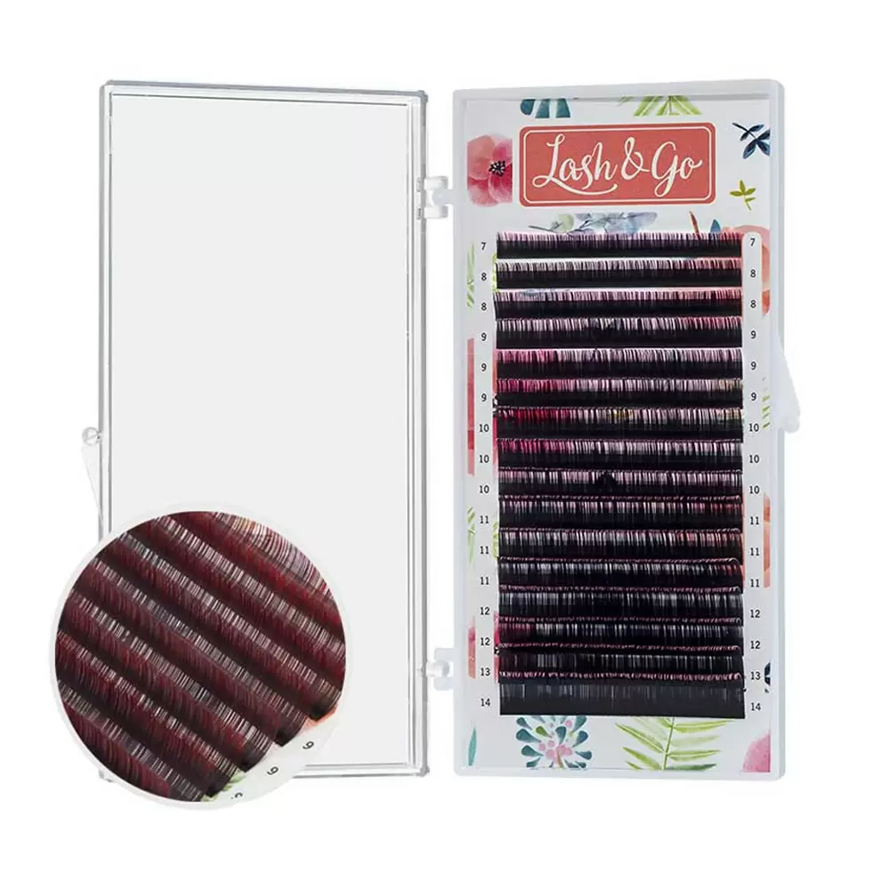 Ресницы цветные омбре Lash&Go, Чёрно-красные, Микс 16 линий
