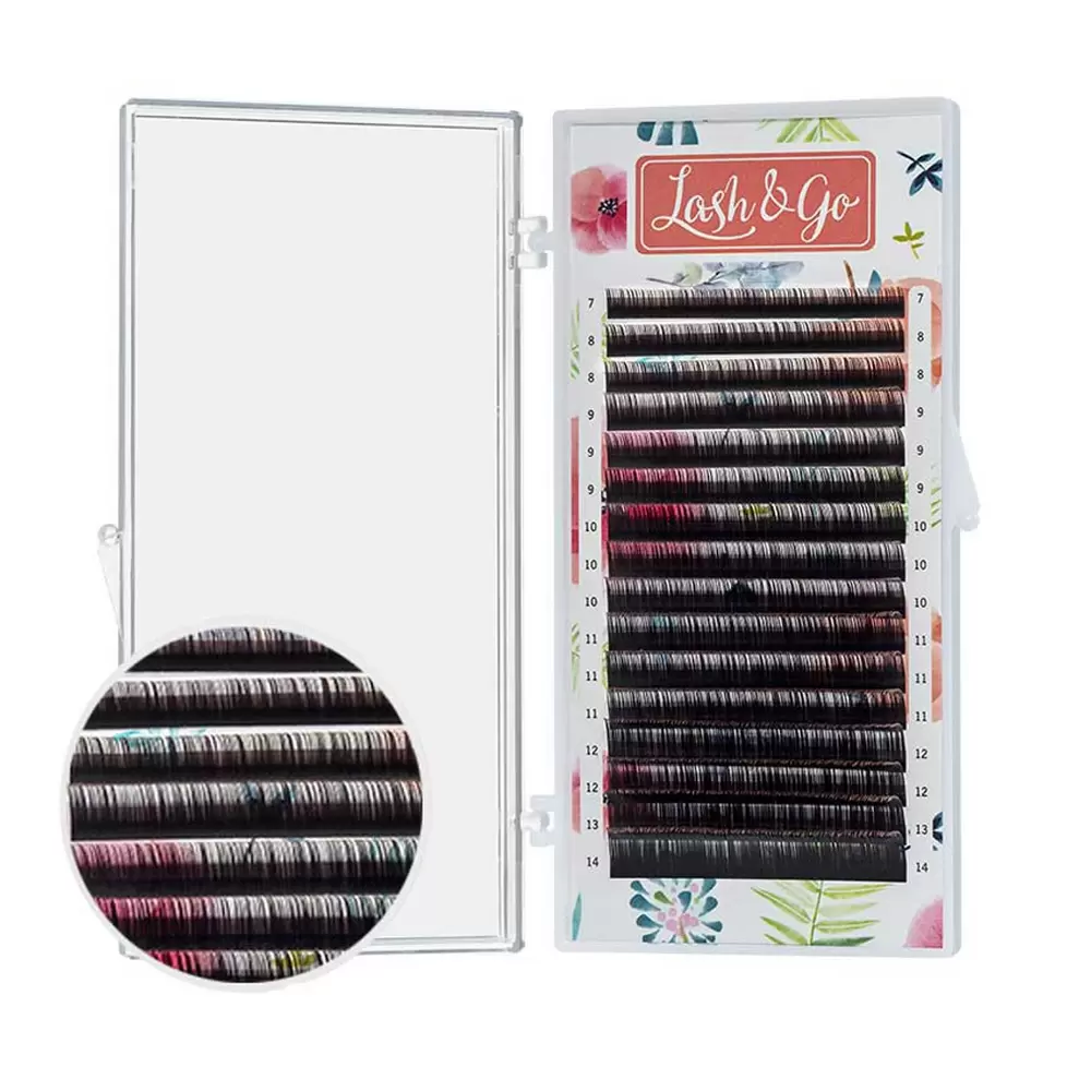 Ресницы цветные омбре Lash&Go, Чёрно-коричневые, Микс 16 линий
