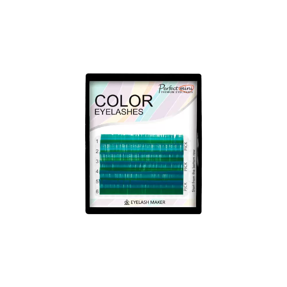 Ресницы цветные Eyelash Maker Ocean Blue, Аквамариновые, Микс 6 линий