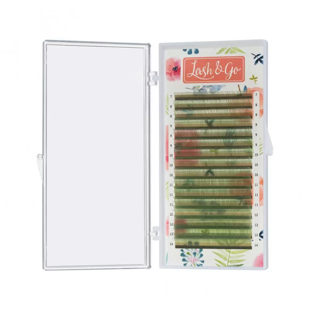 Ресницы цветные Lash&Go, Светло-зелёные, Микс 16 линий