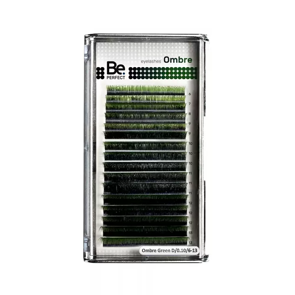 Ресницы цветные омбре Be Perfect Ombre Green, Чёрно-зелёные, Микс 16 линий