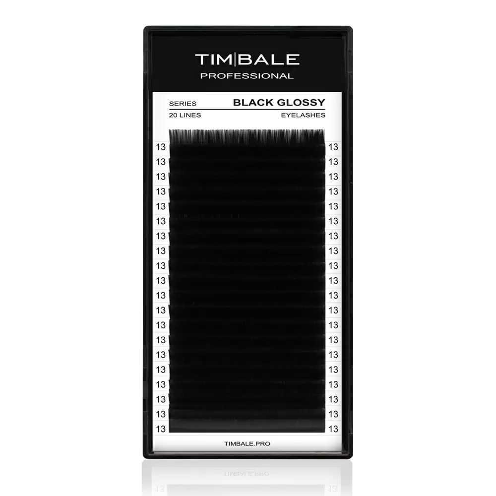 Ресницы чёрные TimBale Black Glossy, 20 линий