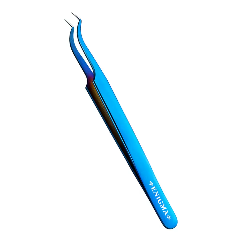 Пинцет Enigma с ручной заточкой extra-sharp, Изогнутый, Тип Мини-L, 90 градусов, Blue metallic